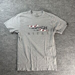 Sitka Shirt Mens Medium Gray USA Flag Logo Graphic Tee T-Shirt Outdoor Hunting